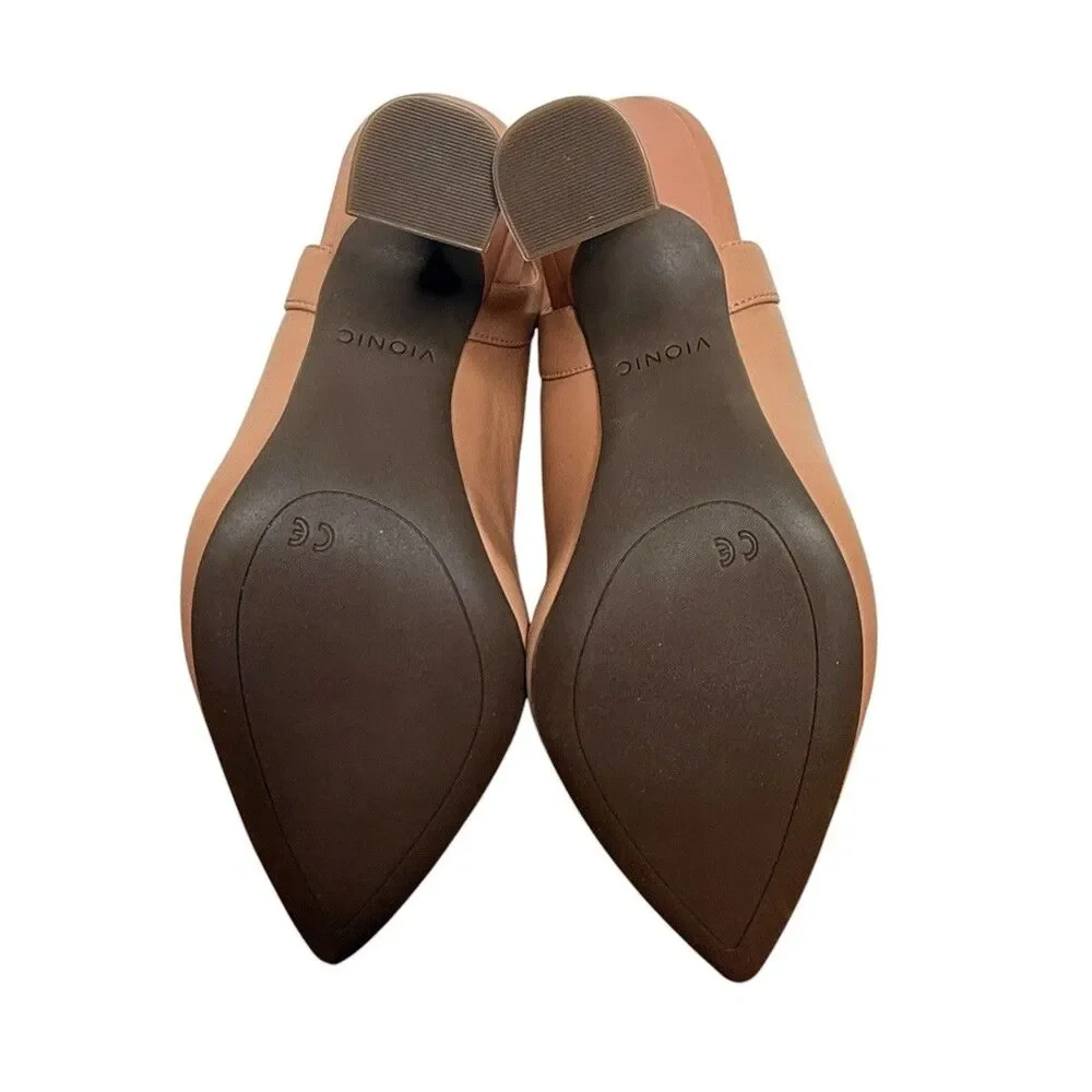 Vionic Adalena Slingback Heels Size 7 Nude Tan Pointed Toe Leather Pumps Dressy